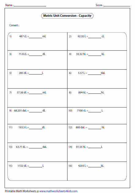 Metric Conversion Worksheet with Answers Awesome Metric Unit Conversion Worksheets