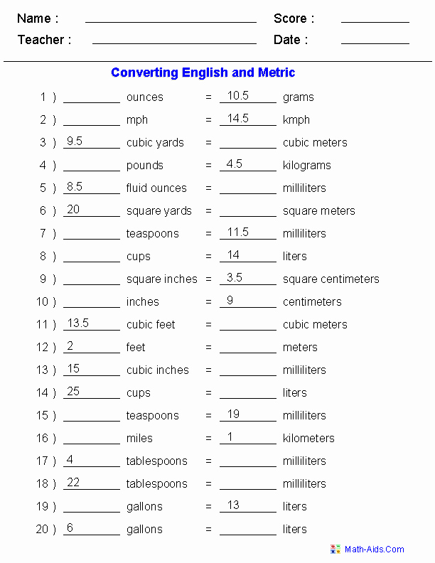 Converting In The Metric System Worksheet