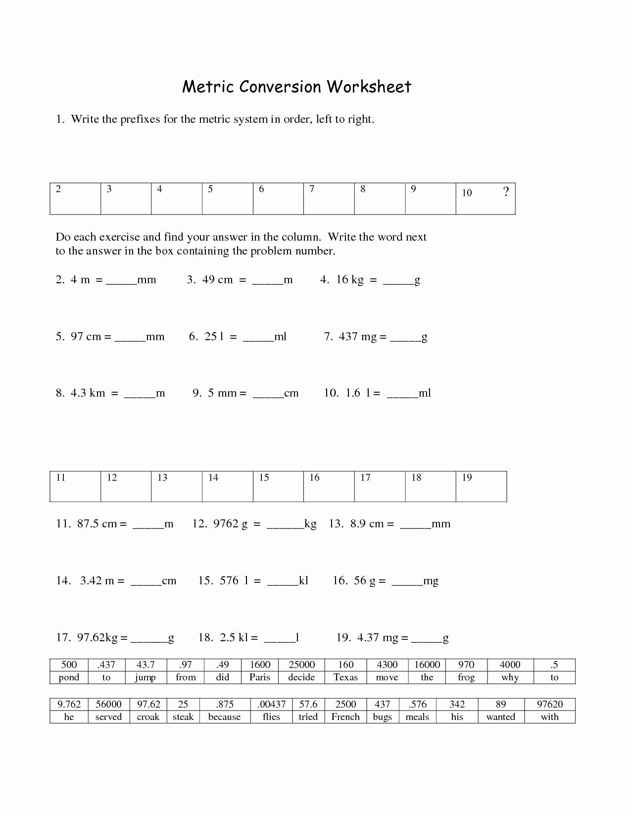 Metric Conversion Worksheet with Answers Fresh 12 Best Of Measuring Units Worksheet Answer Key