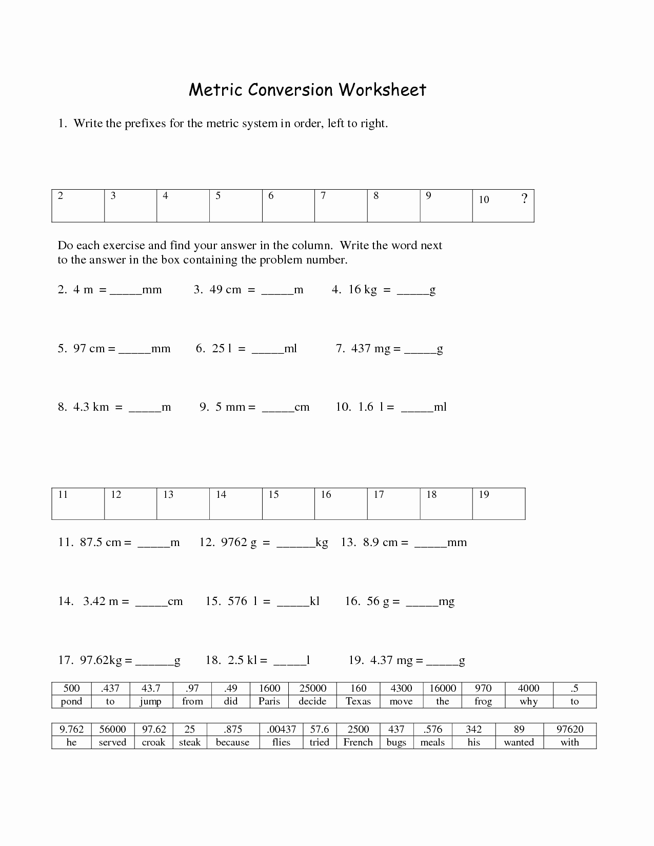 47 Metric Conversion Worksheet With Answers