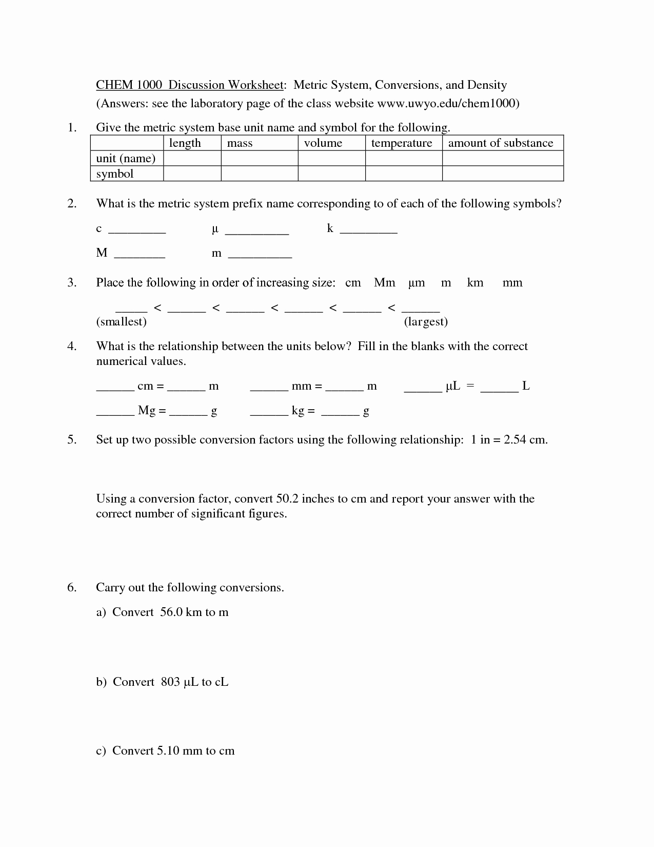 Metric Conversion Worksheet with Answers Luxury 12 Best Of Measuring Units Worksheet Answer Key