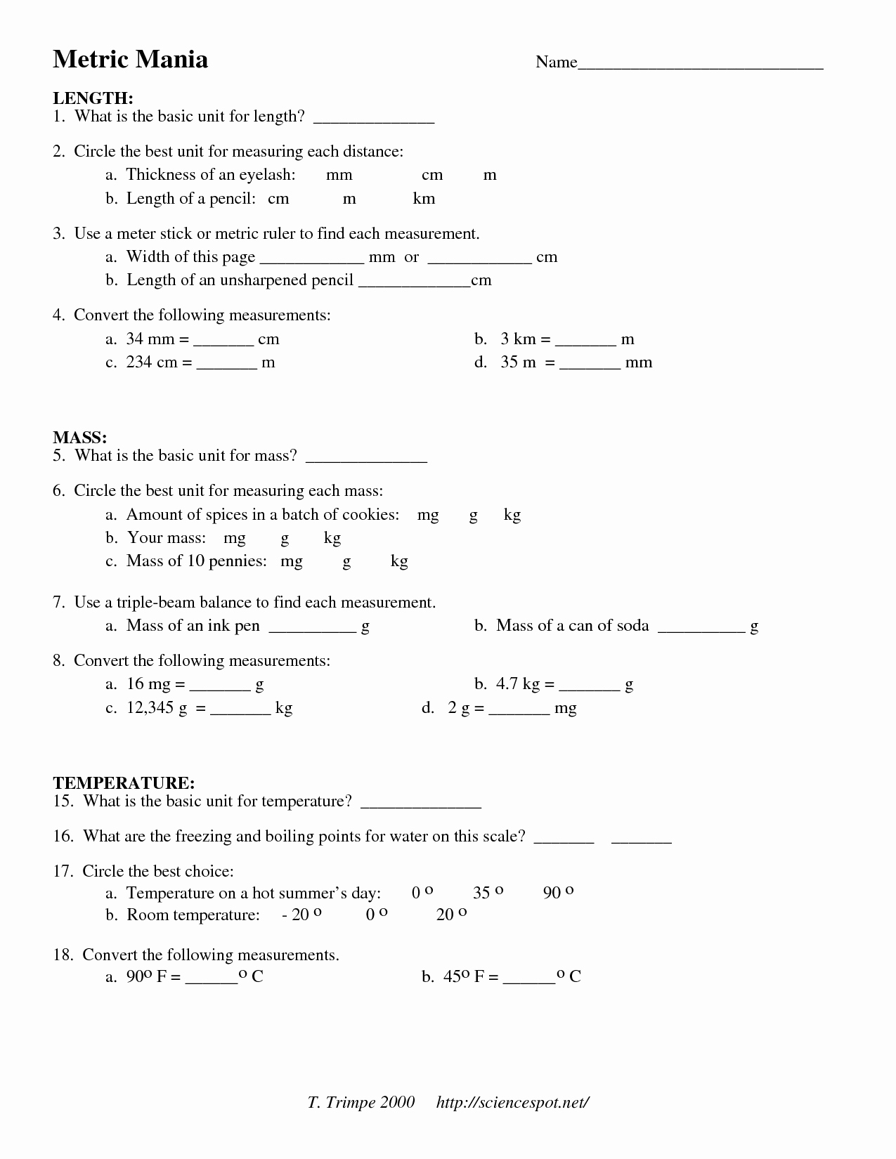 Metric Conversion Worksheet with Answers New 12 Best Of Measuring Units Worksheet Answer Key