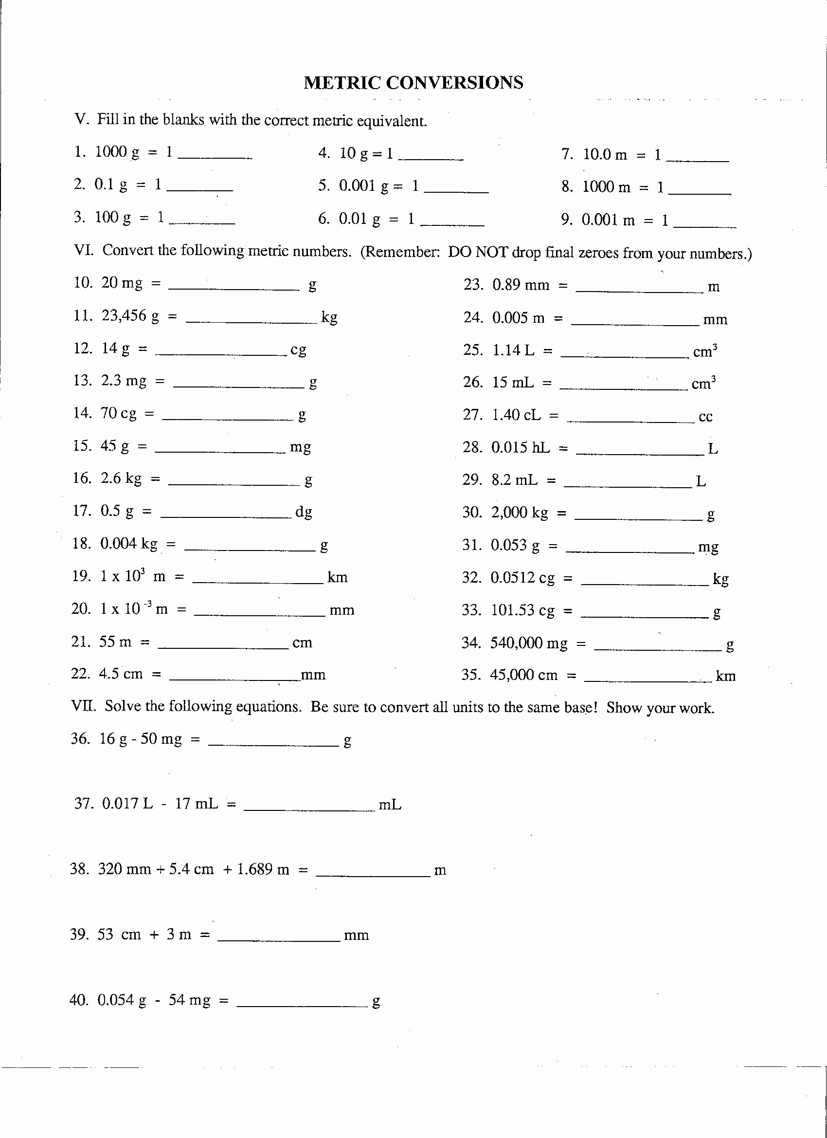 Metric Conversion Worksheet with Answers Unique Gifted Chem – Fall