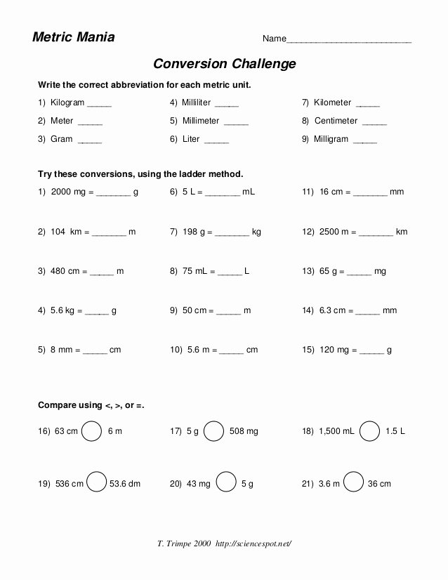Metric Conversion Worksheet with Answers Unique Metric Conversions