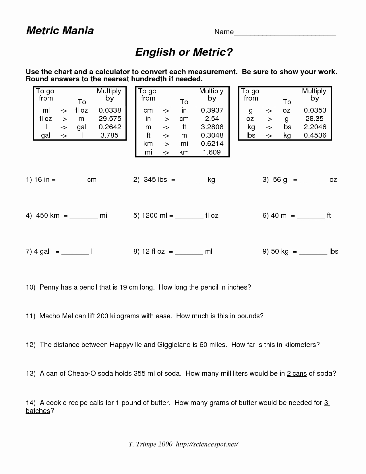 50 Metric Mania Worksheet Answers