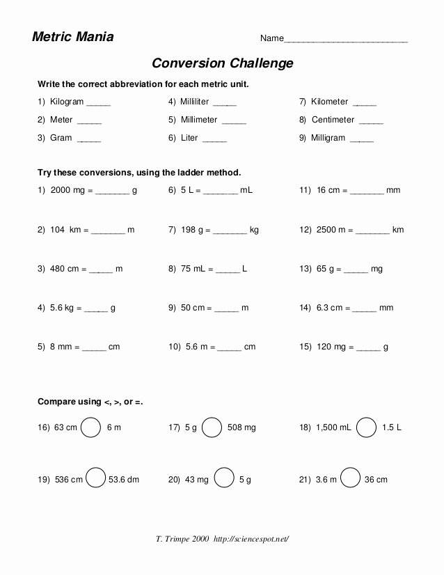 50 Metric Mania Worksheet Answers