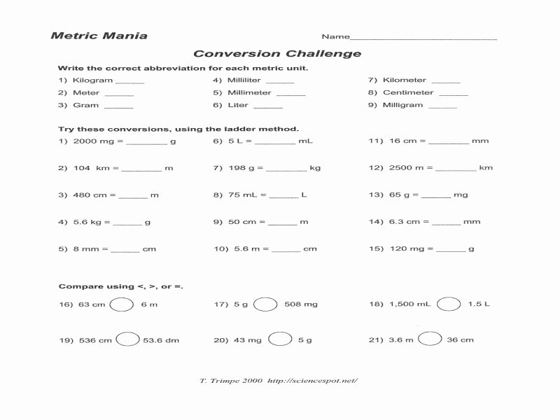 Metric Mania Worksheet Answers Unique Metric Mania Worksheet Answers Free Printable Worksheets