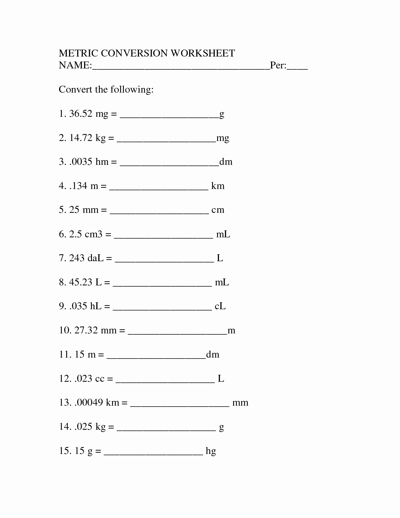 Metric System Questions And Answers