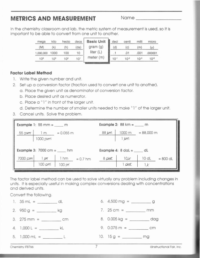 Metrics and Measurement Worksheet Answers Awesome if Chemistry Workbook Ch099 A