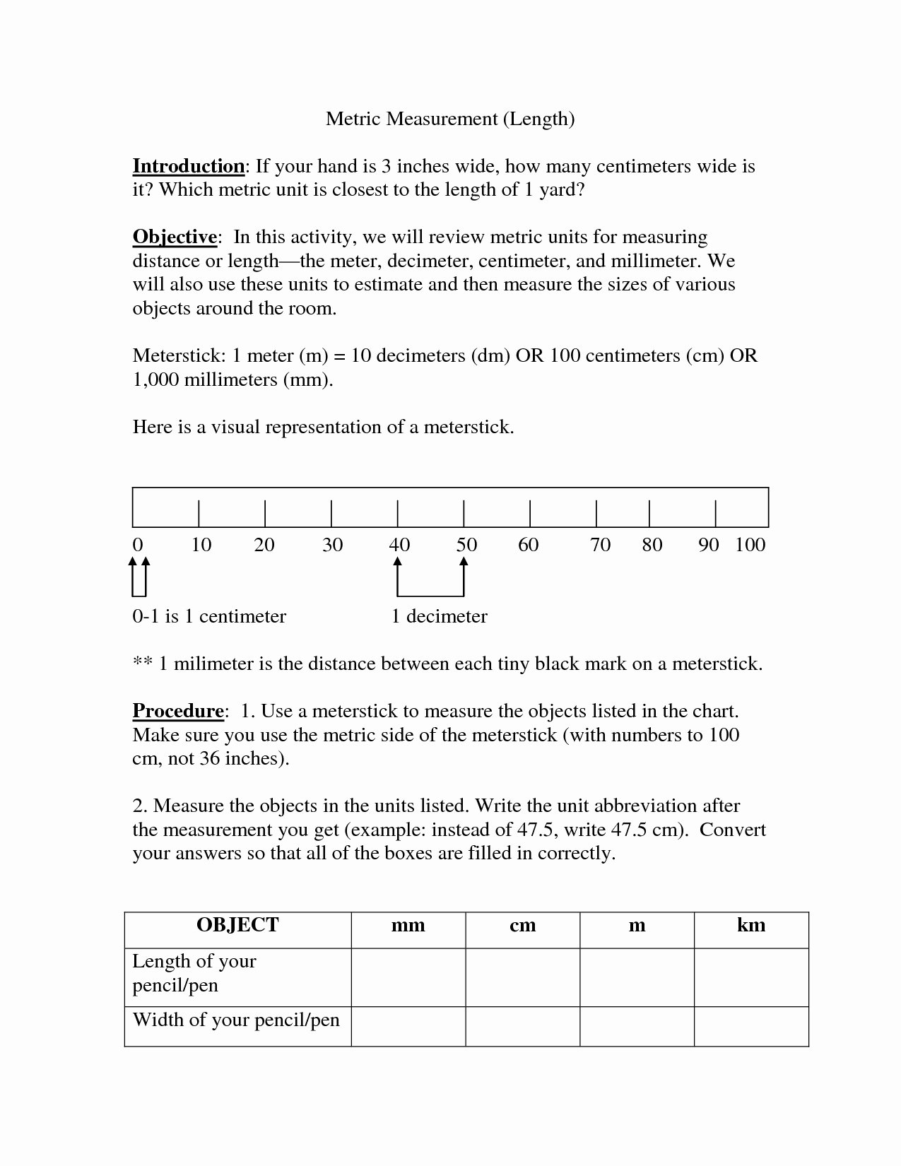 Metrics and Measurement Worksheet Answers Beautiful 5 6 Metric Units Chart
