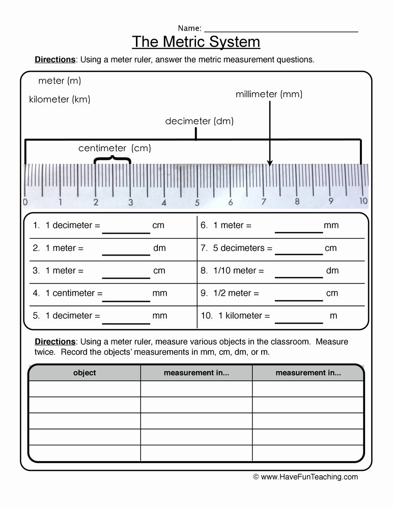 Metrics and Measurement Worksheet Answers Beautiful the Metric System Metric Worksheet 1