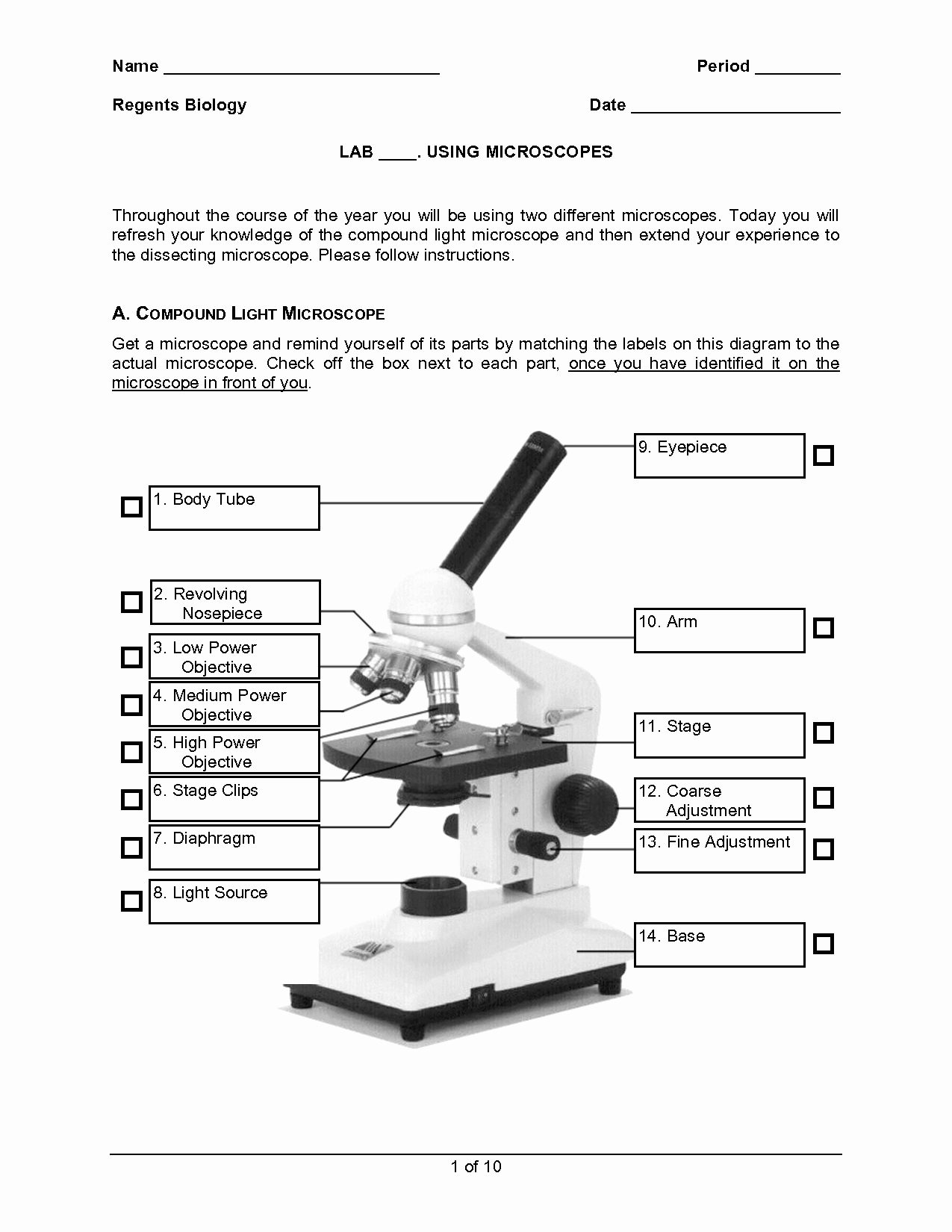 Microscope Parts and Use Worksheet Luxury 13 Best Of Definition Matching Worksheet