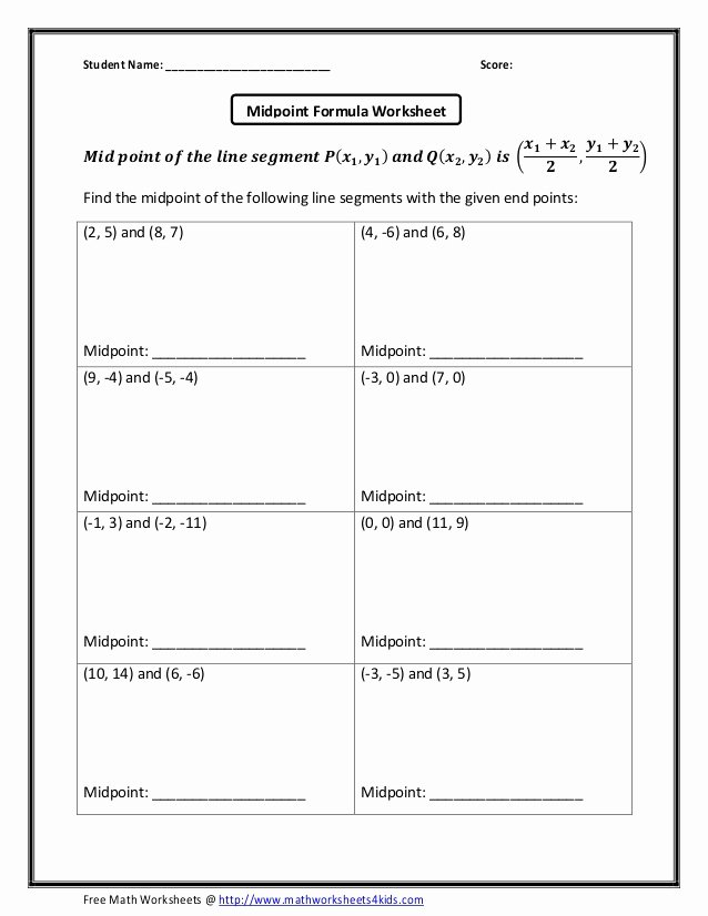 Midpoint and Distance formula Worksheet Beautiful Midpoint formula