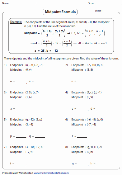 Midpoint and Distance formula Worksheet Inspirational Midpoint formula Worksheets