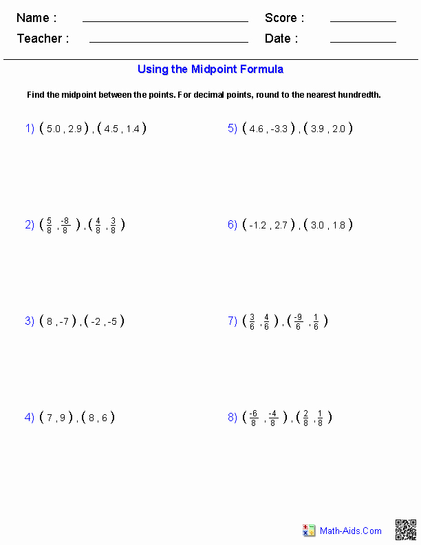 50 Midpoint And Distance Formula Worksheet