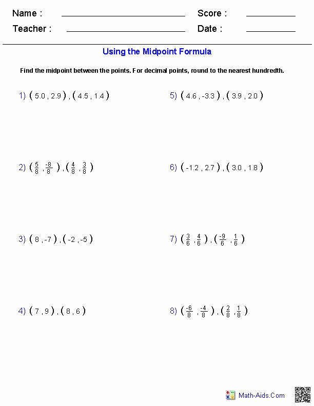 Midpoint and Distance Worksheet Lovely Midpoint formula Worksheet