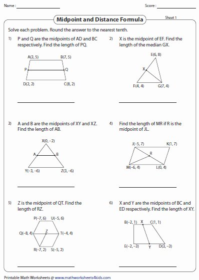 Midpoint and Distance Worksheet Unique Midpoint formula Worksheet