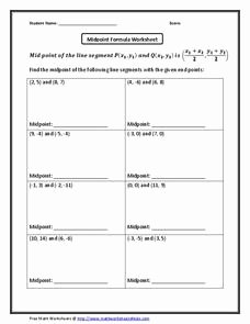 Midpoint and Distance Worksheet Unique Midpoint formula Worksheet Worksheet for 10th Grade