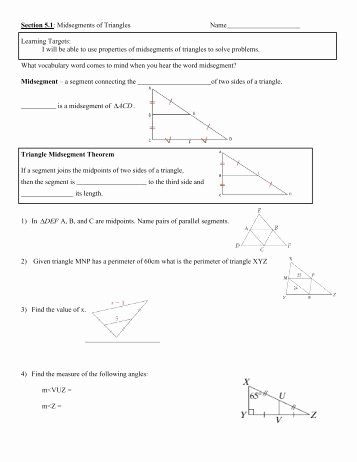 Midsegment Of A Triangle Worksheet Beautiful 7 4 Midpoints and Medians In Triangles