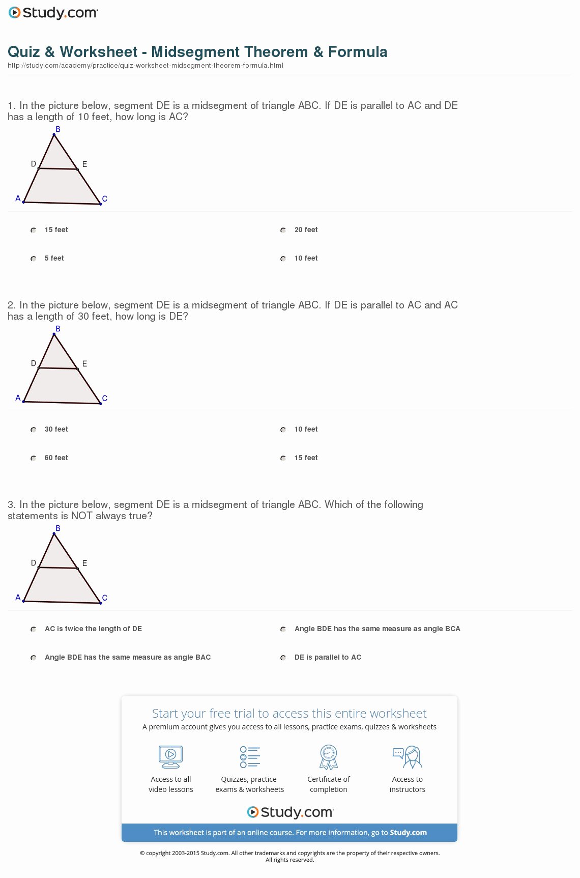 Midsegment Of A Triangle Worksheet Fresh Quiz &amp; Worksheet Midsegment theorem &amp; formula