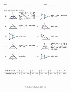 Midsegment theorem Worksheet Answer Key Unique Mid Segment Of A Triangle Worksheet for 10th 11th Grade