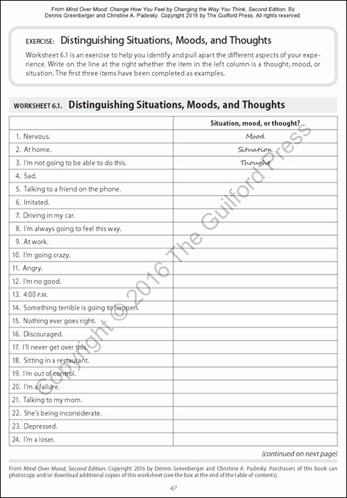 Mind Over Mood Worksheet Beautiful Mind Over Mood Second Edition Change How You Feel by