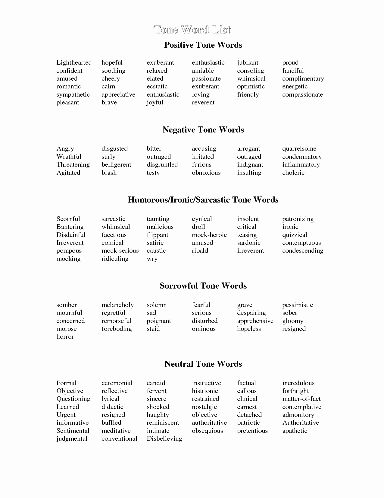 Mood And Tone Worksheets