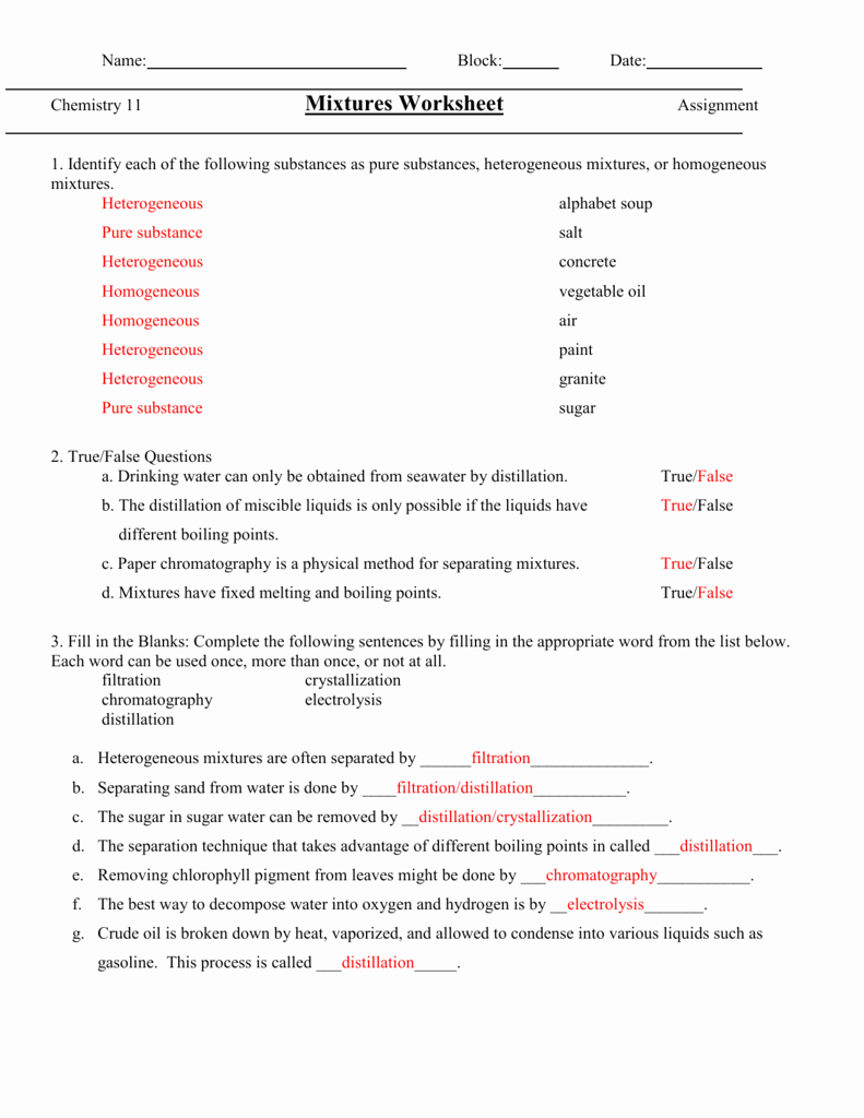 Mixture Word Problems Worksheet Best Of Heterogeneous and Homogeneous Mixtures Worksheet