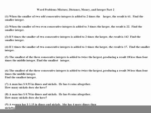 Mixture Word Problems Worksheet Best Of Word Problems Mixture Distance Money and Integer