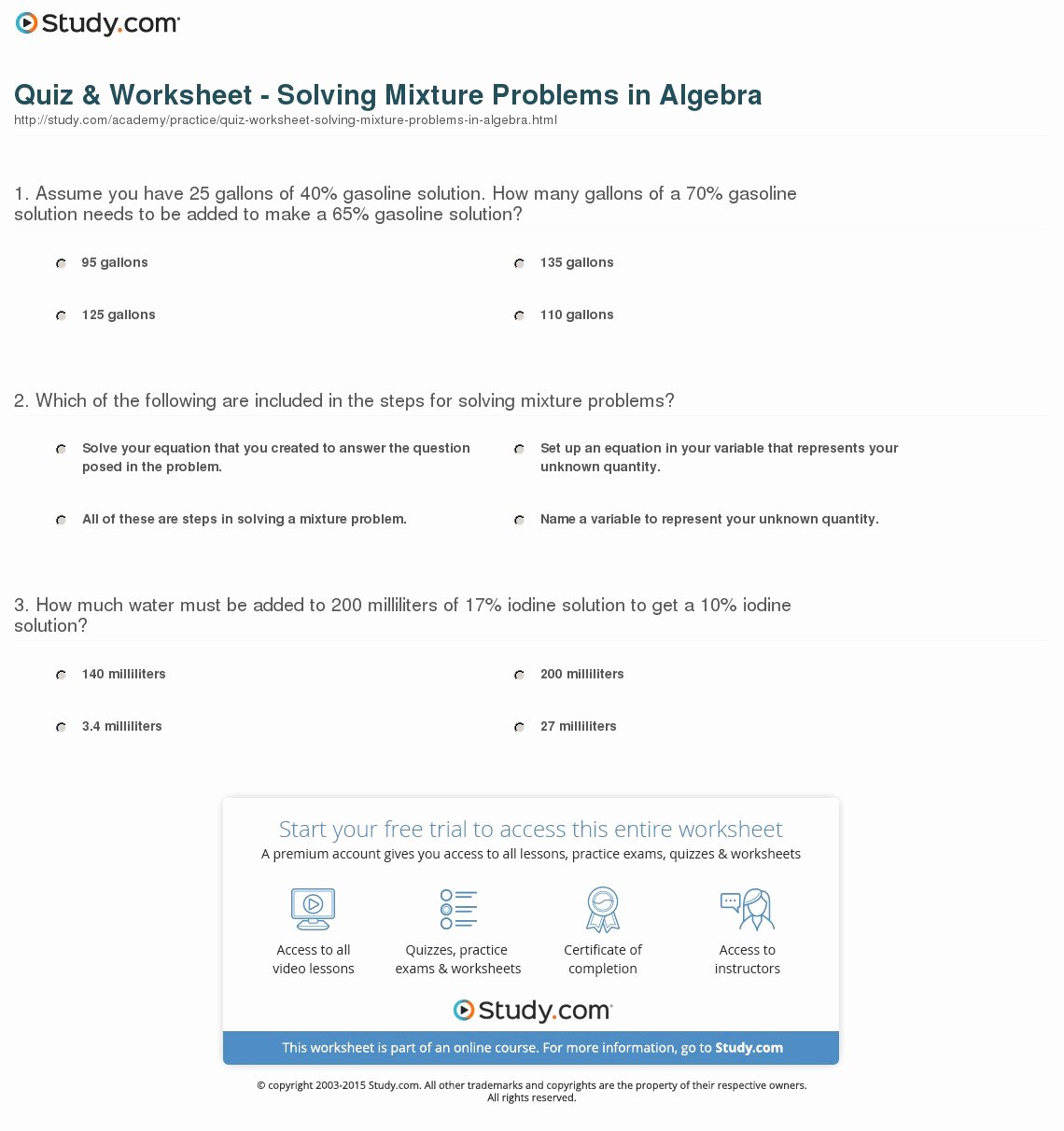Mixture Word Problems Worksheet Lovely solving Problems Algebraically Worksheet Answers – Db