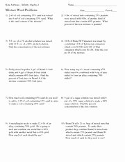 Mixture Word Problems Worksheet Luxury Mixture Word Problems Worksheet