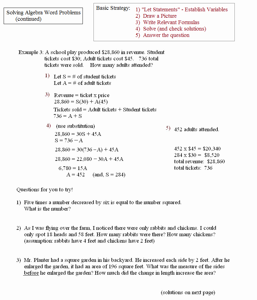 Mixture Word Problems Worksheet Unique Math Plane Algebra Word Problems