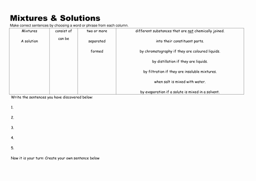 Mixtures and solutions Worksheet Answers Best Of Mixtures and solutions Ks3 by Sabir1