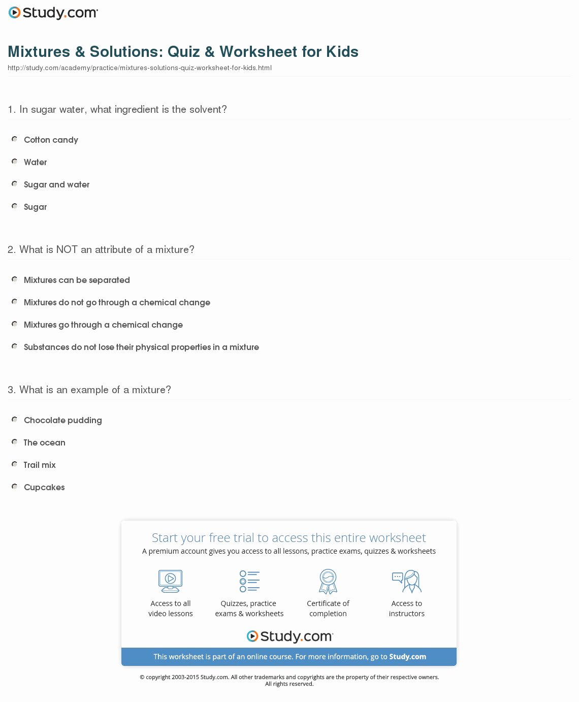 Mixtures and solutions Worksheet Answers Fresh Mixtures &amp; solutions Quiz &amp; Worksheet for Kids