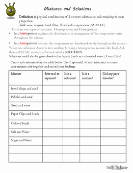 Mixtures and solutions Worksheet Answers Luxury Separating Mixtures Lab Worksheet by solid Science