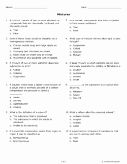 Mixtures and solutions Worksheet Beautiful Mixtures Grade 8 Free Printable Tests and Worksheets