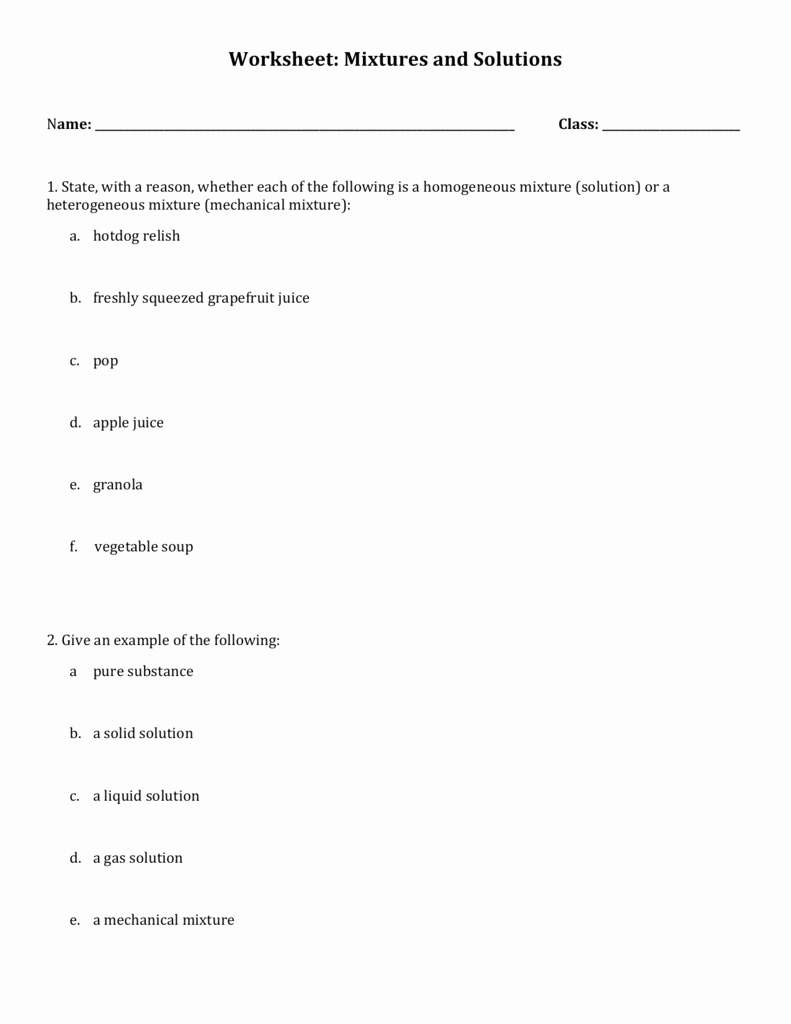 Mixtures and solutions Worksheet Beautiful Worksheet Mixtures and solutions