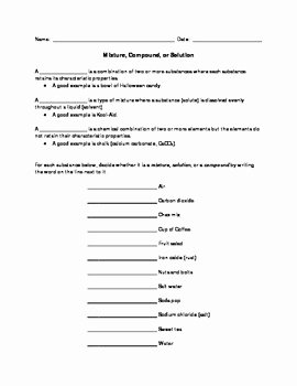 Mixtures and solutions Worksheet Best Of Mixture Pound or solution Worksheet with Answers by