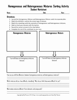 Mixtures Worksheet Answer Key Awesome Homogeneous and Heterogeneous Mixtures Card sorting