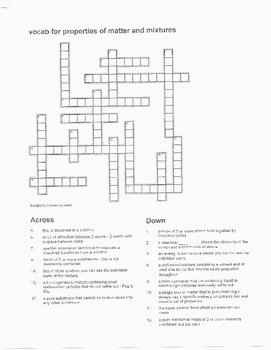 Mixtures Worksheet Answer Key Beautiful Crossword Puzzle for Properties Of Matter and Mixtures