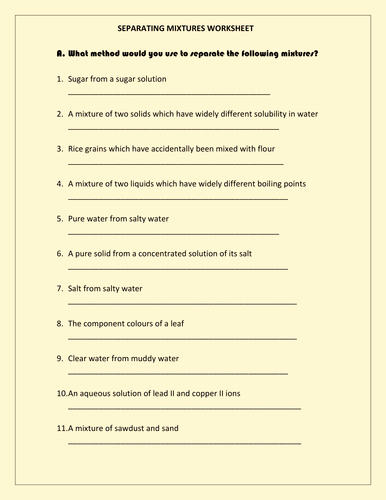 separating mixtures worksheet with answers