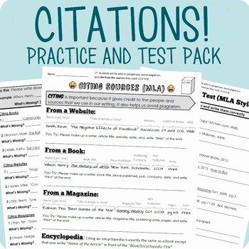 Mla Citation Practice Worksheet Awesome Citing sources Packet Mla Style 8th Ed Test by