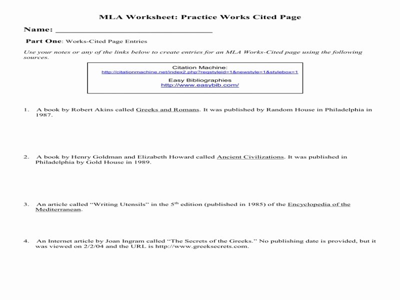 50 Mla Citation Practice Worksheet