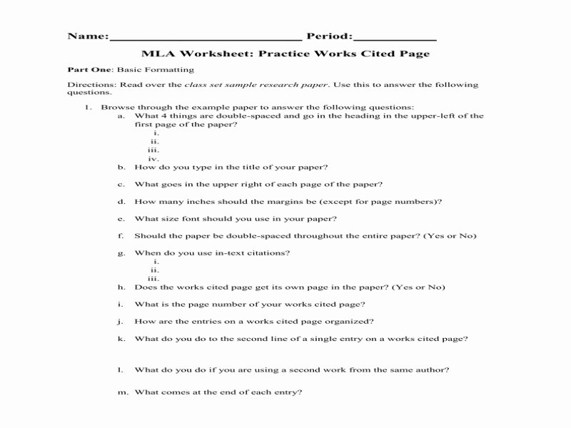 Mla Citation Practice Worksheet Elegant Mla Citation Practice Worksheet Free Printable Worksheets