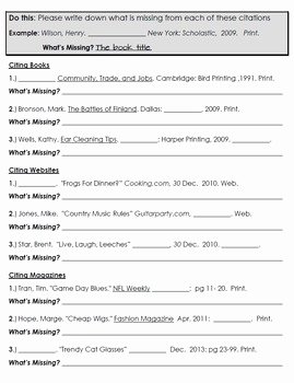 Mla Citation Practice Worksheet Unique Citing sources Packet Mla Style 8th Ed Test by