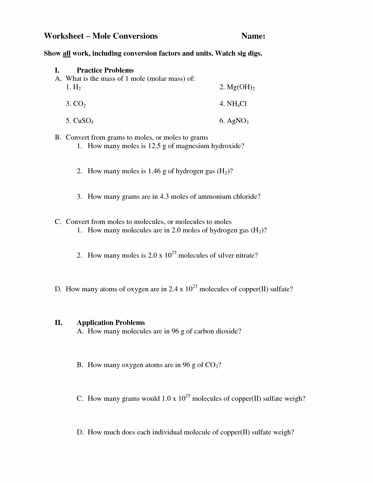 42 Molar Conversion Worksheet Answers