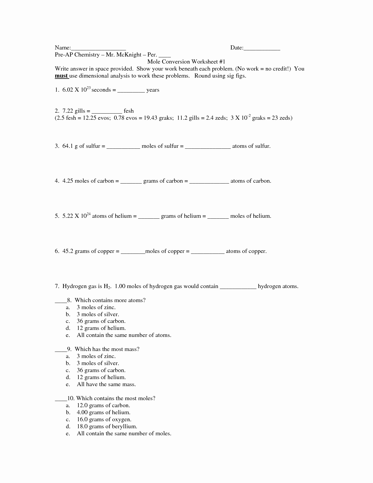 Molar Conversion Worksheet Answers Best Of 18 Best Of Mole Conversion Problems Worksheet