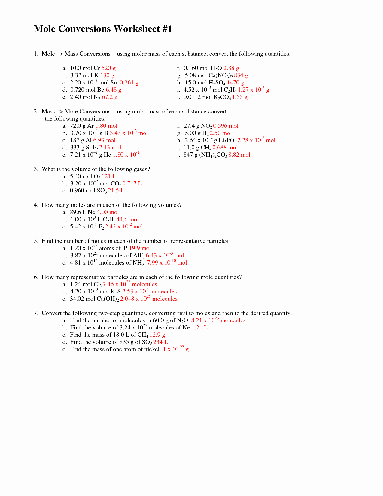 Molar Conversion Worksheet Answers Elegant Mole Conversion Worksheet Key