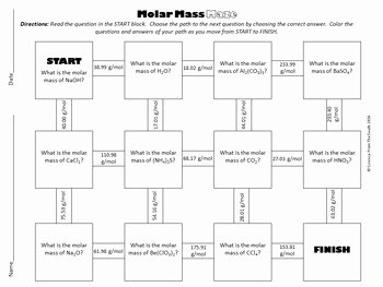 Molar Mass Worksheet Answer Key Unique Molar Mass Maze Worksheet for Review or assessment by
