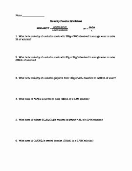 Molarity Practice Worksheet Answer Awesome Molarity Practice Worksheet by Mj